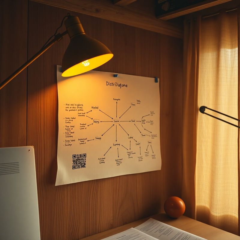 Diagramă de arhitectură distribuită desenată pe hârtie crem, prinsă pe un panou de lemn